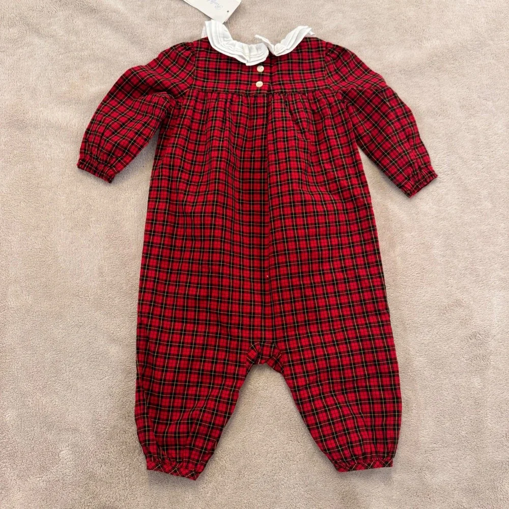 NWT Ralph Lauren Baby Girl Tartan Plaid Holiday Romper Ruffle Christmas Sz 6M